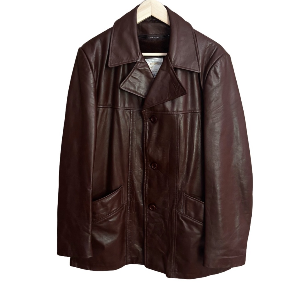 Vintage London Fog Leather Button Up Brown Pea Coat Faux Fur Lined Sz 42